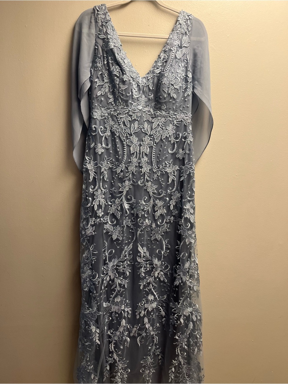 Embellished V-Neck Evening Dusty blue .
